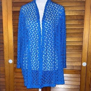 Southern Lady Blue Crochet Open-Front Cardigan
